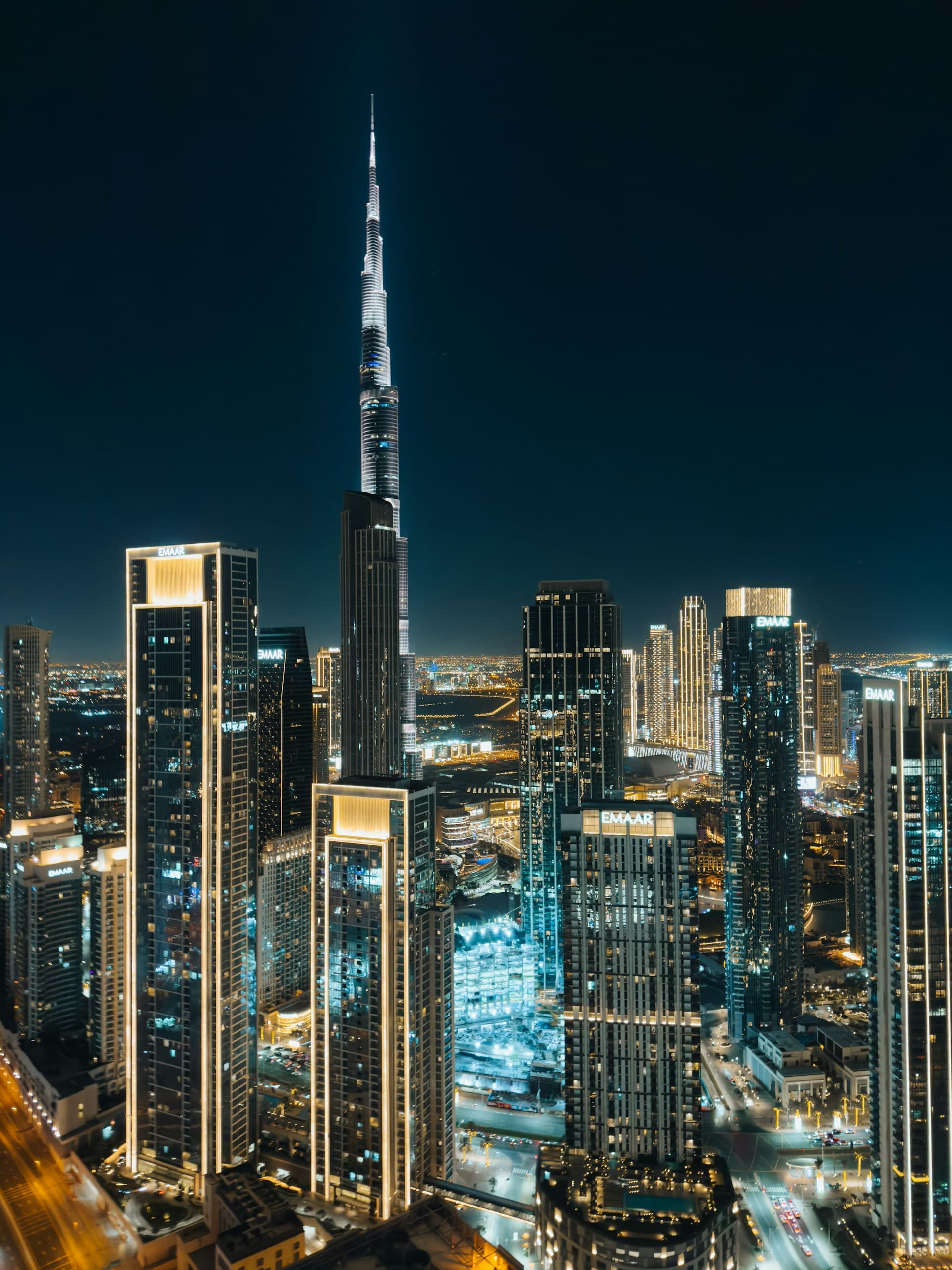 Burj Khalifa and the Dubai skyline at night