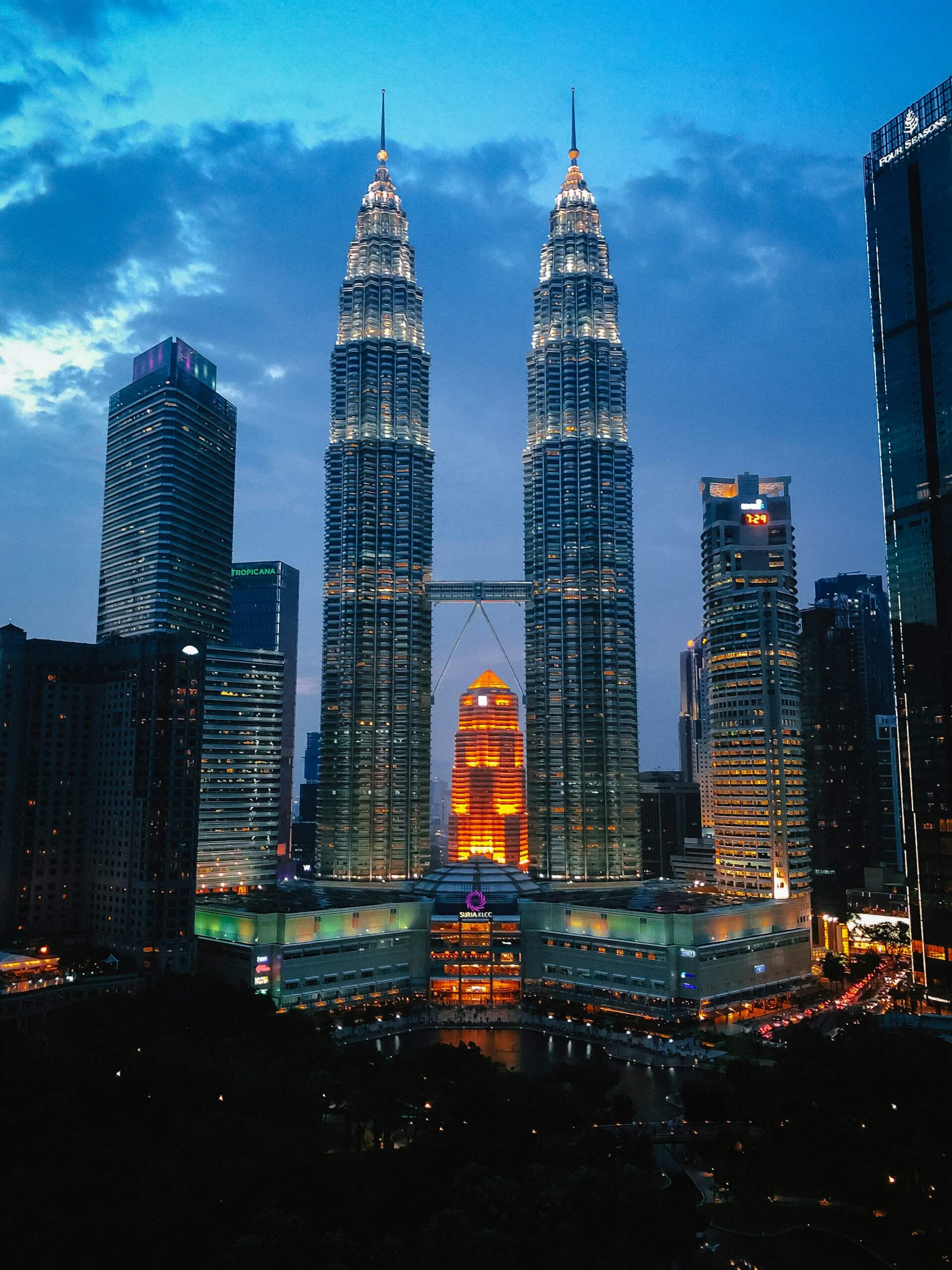 The Petronas Twin Towers in Kuala Lumpur at evening