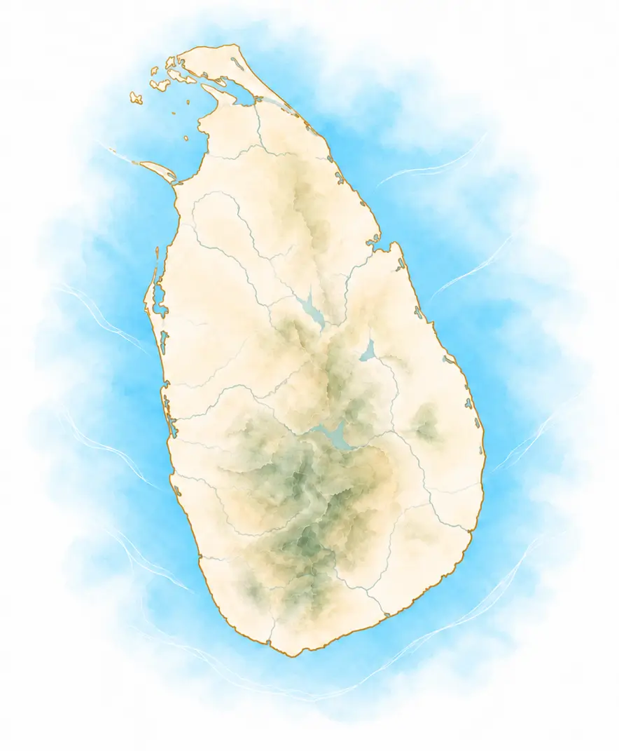 Watercolour illustrated map of Sri Lanka